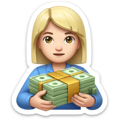 emoji style icon, minecraft blocky character holding a stack of money, pixel art style, bright colors, simple background, 3D glossy emoji, centered composition, soft shadow, high detail, clean outline, white background sticker
