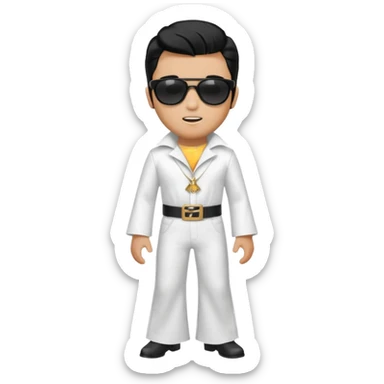 A boy with an Elvis Presley mask with sunglasses (with total black lenses)dressed as Elvis Presley (white dress) sticker