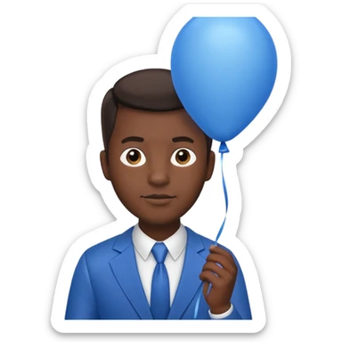 dark brown skin, office man, hold blue balloon sticker