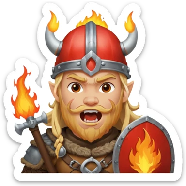 un vichingo con l'elmetto  con l'icona del fuoco sulla parte frontale ,che urla  sticker