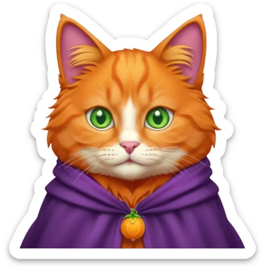 pussy orange cat green eyes, in purple cloak sticker