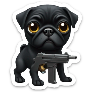 Black pug with gun sticker