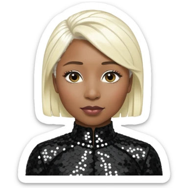 Cynthia Erivo with platinum blonde hair, black sequin outfit sticker