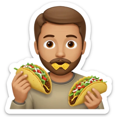 White man with brown hair and a gray goatee eating a taco sticker