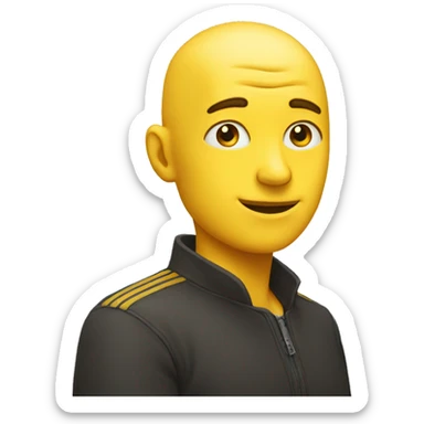 a yellow circle face without a hair that his pupils slightly turns left while slightly smiling sticker