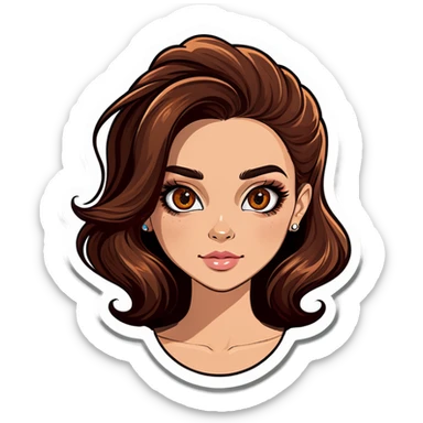 Una chica con piel blanca y pelo ondulado de color castaño y ojos marrones sticker