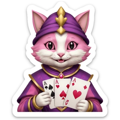 court jester cat medieval, poker card ace, pink, face only sticker
