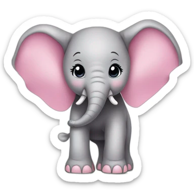 elephant baby pink bow standing sticker