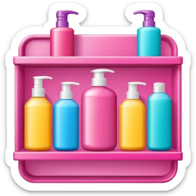 Shampoo bottle, color tube, and conditioner on a pink shelf sticker