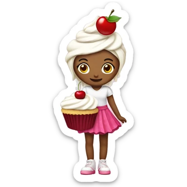 Cupcake themed girl, with cupcake case as a skirt, hair made of cream with a cherry in it sticker