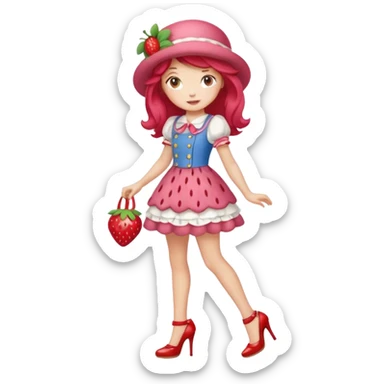pretty and cute realistic modern day strawberry shortcake full body with high heels sticker