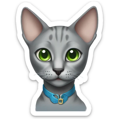 grey oriental cat with green eyes and blue collar sticker