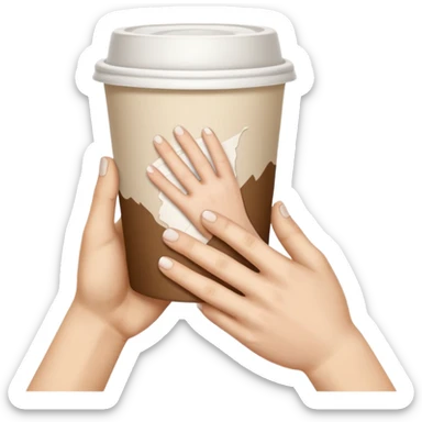 una mano con un bicchiere di carta con dipinto sopra le mani della creazione di adamo
 sticker