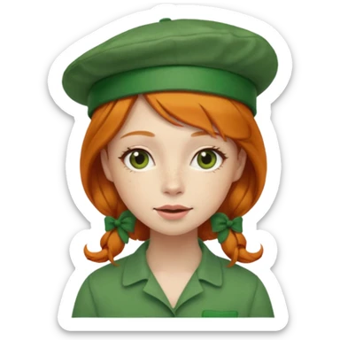 adorable ginger woman with a green painter's hat sticker