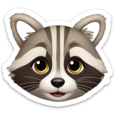 Canadian raccoon looks with loving eyes at a ginger kitten sticker
