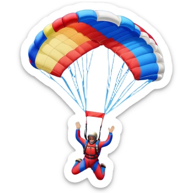 A skydiver free-falling through the clear sky, with a brightly colored parachute just about to open. The scene captures the thrill of the sport, with the vast expanse of the sky and distant ground below, emphasizing the excitement and adrenaline of parachuting sticker