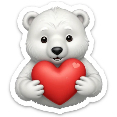 Create an animated polar bear mascot , squeezing a large red heart sticker