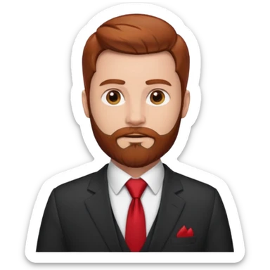 ["Fair-skinned man with reddish-brown hair and a full beard, wearing a suit and red tie."] sticker