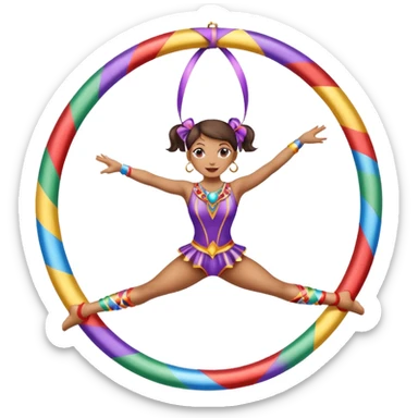 A metallic acrobat hoop decorated with ribbons, perfect for the woman to do aerial stunts inside the circus tent. sticker