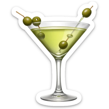 martini with 3 green khaki olives all stuck at the same 1 stick and same size . liquid should be a clear color like water kinda  sticker