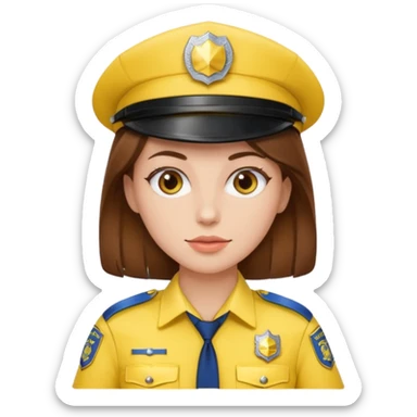 Female POLICE IN YELLOW, Brown hair sticker