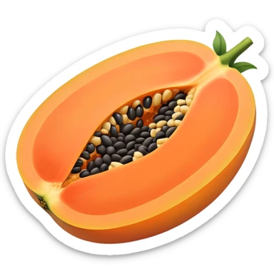 papaya cut in half, showing black seeds sticker