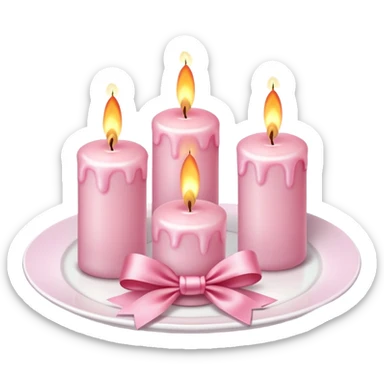 light pink burning candles with bow on white plate sticker