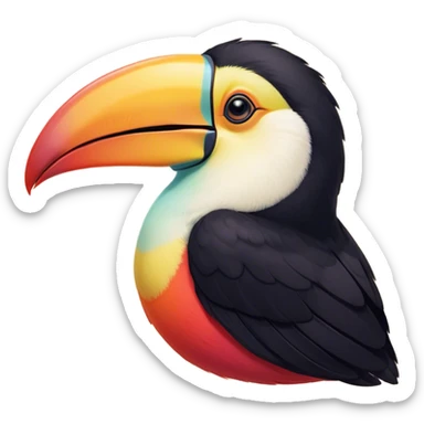 Meme-Worthy cute Sleeping Toucan Portrait Emoji, Head resting peacefully with a contented smile, showcasing a vibrantly colored beak and eyes gently closed in serene slumber, Simplified yet comically adorable features, highly detailed, glowing with a soft, drowsy tropical light, high shine, relaxed and utterly lovable, stylized with an air of playful laziness, bright and heartwarming, soft glowing outline, capturing the essence of a sleeping toucan that feels destined to become the next viral icon of adorable rest! sticker