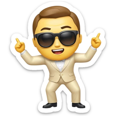 Cinematic Realistic Gangnam Style Pop Culture Emoji, showcasing a playful, iconic portrayal inspired by the hit song rendered with dynamic textures and fun, energetic lighting. sticker