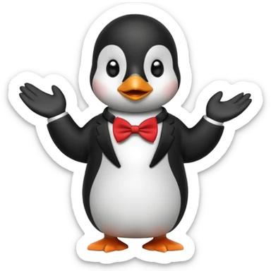 Un pinguino con una pajarita roja haciendo el gesto con la mano de cumplir una promesa. Como este pero con la palma de la mano abierta  sticker