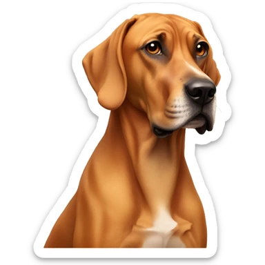 white man with long rainbow colored hair and twisted mustache next to a brown rhodesian ridgeback sticker