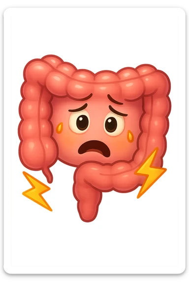 emoji stile iphone di un intestino con mal di pancia, espressione preoccupata sticker