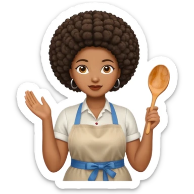Mujer curvy afro, con vestimenta cómoda y delantal sticker