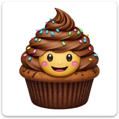 cupcake with smiling poop emoji frosting, transparent background sticker