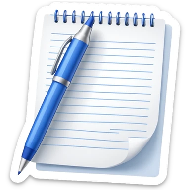 Close-up of a blue pen or pencil writing notes on a piece of paper. Minimalist, modern style, focusing on the writing action with clean lines sticker