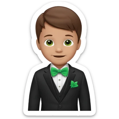 baby boy, brown hair in suit, with green bow, smile sticker