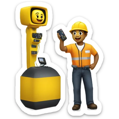 Technician installing TV on exhibition booth sticker