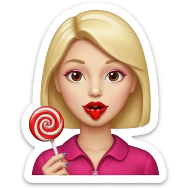 A lollipop in the guys mouth with Long nails and has glossy lips sticker