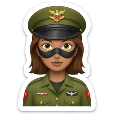 woman soldier with brown hair and wearing mask sticker
