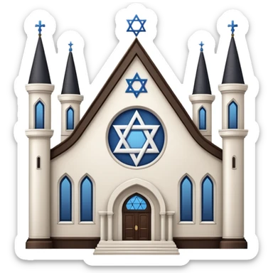 reform jewish synagogue similar in architecture to historical religious architecture in europe. the building should be white in color, featuring gothic architectural elements and star of david. avoid christian symbols. the emoji should be in ios emoji style. sticker