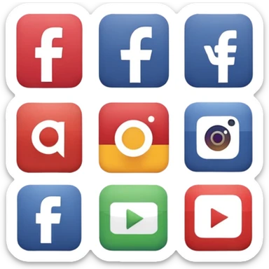 Socail media sauare emoji style icons 
Creat the quadrant with the logos of F.B, X, Trustpilot, Instagram, Youtube, Linkedineach icon is ther only ones, asme size, only icons of the social media that I mentioned only 6 icons sticker