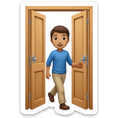 a door opening with a smiling client walking in sticker