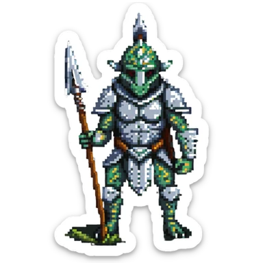 reptilian humanoid troglodyte warrior with spear from Heroes of Might and Magic 3 sticker
