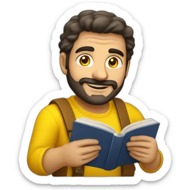 Armenian men with the yellow clothes reading book and looking at camera and smiling  sticker