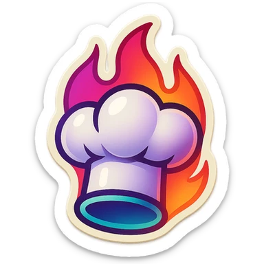 chef's hat in fire emoji, playful and modern with gradient FF4D67, 9D34FF, 10B981 gradient, vibrant, transparent background sticker