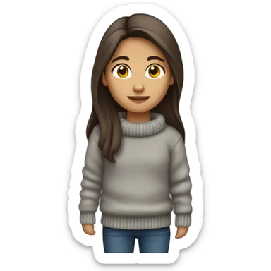 winter, christmas, hispanic, long brown hair, girl, brown eyes, child, full body, grey sweater sticker