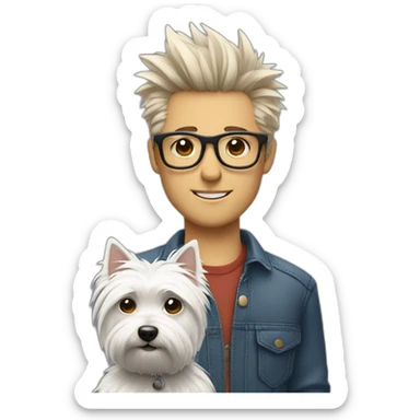 Man with glasses anda spiky hair with westie dog girl sticker