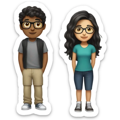 teen couple boy and girl, boy is taller, morenito and of hispanic race. boy has glasses and short black hair . girl has long dark brown hair, and is of hispanic race but has fair light skin and is “guerita”. girl is shorter. they are a couple and are of 15 and 16 years of age sticker