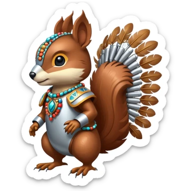 Full Robotic squirrel wearing native American regalia with feathers and beads sticker