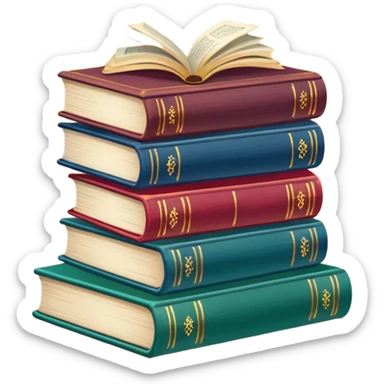 A stack of colorful spellbooks that look like they came out of a fine victorian library sticker